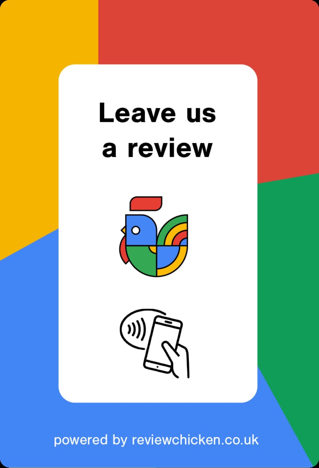 Standard NFC Review Stand from Review Chicken. Helps businesses get more Google reviews.